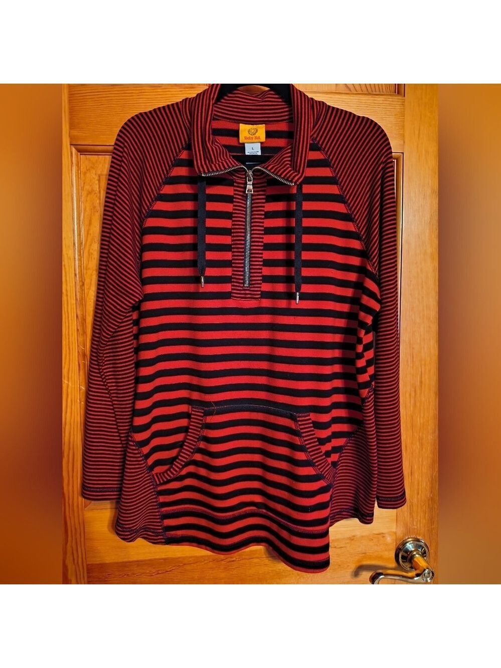 Striped Quarter-Zip Pullover Hoodie - Red & Black